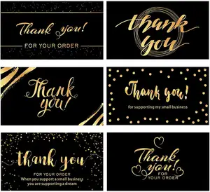50 pièces/sac luxe noir feuille d'or merci cadeau carte de voeux petite entreprise cartes de mariage - Product Image 2