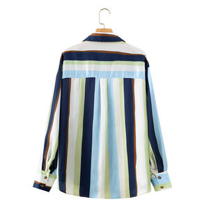 PB&ZA Nuova Collezione Primavera/Estate <span class=keywords><strong>Camicia</strong></span> Casual da Donna a Maniche Lunghe con Colletto e Bottoni a Righe Effetto <span class=keywords><strong>Seta</strong></span> - Product Image 2