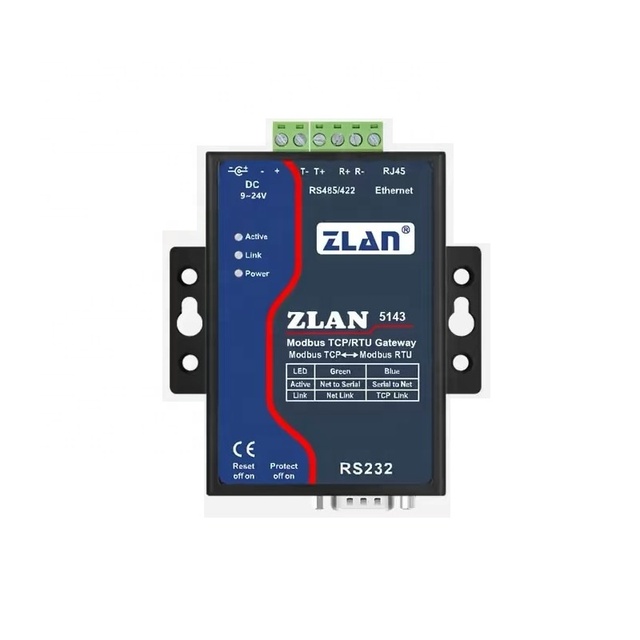 ZLAN5143 4-Port RS232-RS485 Serial Server Single Ethernet Modbus TCP-RTU Gateway
