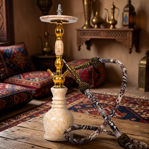Farida Hookahs Egyptian Luxury Heavy Marble Balha Hookah with Lacquer Technique Stainless Down Stem 1 Hose for Shisha Smoking - Product Image 6