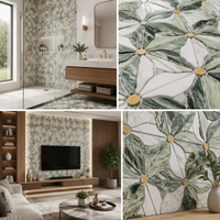 Mosaïque de carreaux de céramique modernes à motif floral, finition polie, avec incrustation en laiton pour crédence de cuisine, mur de salle de bain, hall de villa