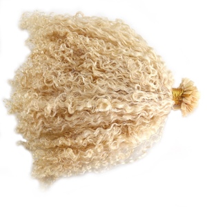 Pelosa uomo invisibile K punta Afro riccia bionda chiara 60 platino bionda piena cuticola allineata capelli morbidi 100g di punte di cheratina extension - Product Image 1