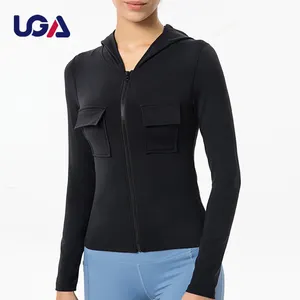 Veste de sport élégante pour femmes, vêtements de Yoga, costume de Gym serré, bonne qualité, à capuche et fermeture éclair complète, course à pied, pour dames, nouvelle collection