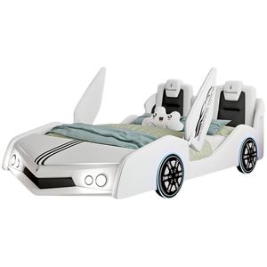 เตียงหนังนวัตกรรมรถแข่งสำหรับเด็ก: หัวเตียงปรับระดับได้ไฟ LED เก็บของระบบเสียงและ - Product Image 3