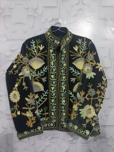 เสื้อแจ็คเก็ตซูซานีปักมือสุดหรูสำหรับผู้หญิง สีดำ ลายดอกไม้ปัก ผ้าฝ้าย - Product Image 5