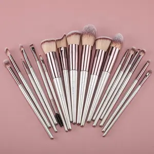 BS-MALL Champagne Or Maquillage Pinceaux 18PCS Peau-Amical Mdd Synthétique Brosses Maquillage Avec Support