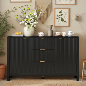 <span class=keywords><strong>Buffet</strong></span> cannelé <span class=keywords><strong>scandinave</strong></span> de 47.24 po avec 3 tiroirs et 2 armoires à portes Table de <span class=keywords><strong>buffet</strong></span> et meuble de rangement d'appoint avec poignée en aluminium - Product Image 3