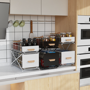 ارتفاع قابل للتعديل 2 الطبقة سحب المطبخ رفوف منظم التخزين والرفوف - Product Image 6