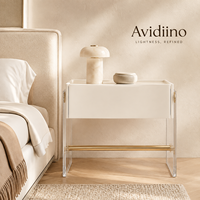 Table de chevet moderne en acrylique avec tiroir blanc et accent doré, table de nuit de luxe pour chambre à coucher, hôtel, villa, mobilier de maison