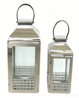 Lanterne en verre en acier inoxydable, porte-bougie décoratif, compatible avec les lumières LED pour mariage, patio, décoration de la maison