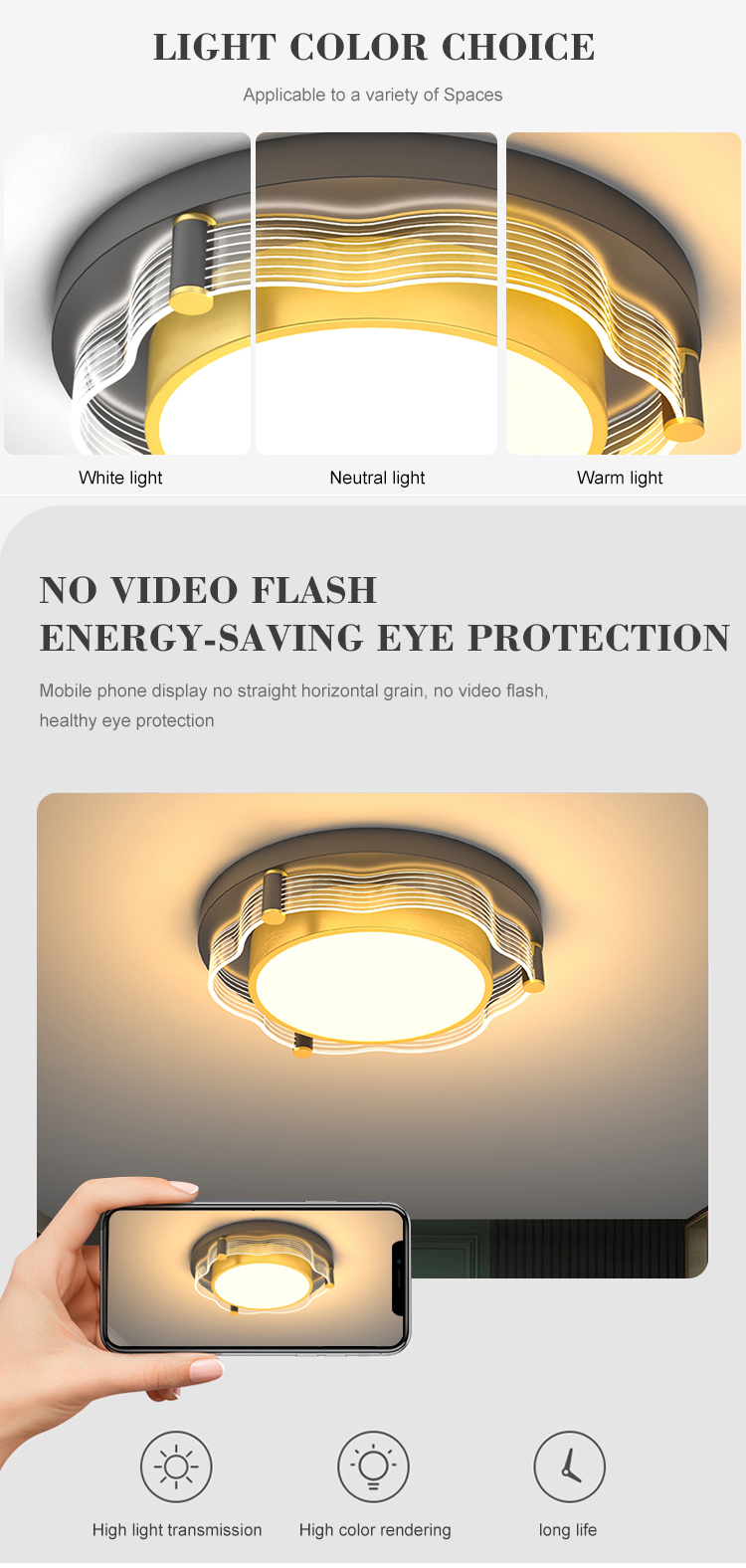 New Product Indoor Decoration Iron Acrylic Bedroom Living Room Contemporary LED Ceiling Light