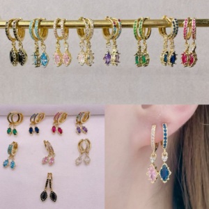 BD-D378 Orecchini con Charm in Zirconia Colorata, Orecchini CZ Multicolore a Forma di Cuore/<span class=keywords><strong>Quadrato</strong></span>/Goccia, Gioielli Delicati da Donna - Product Image 5