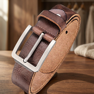 Ceinture en cuir de vachette de haute résistance, écologique, imperméable, à boucle carrée en acier marron pour homme, BS INTERNATIONAL NA299 - Product Image 1