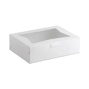 थोक सफेद केक बॉक्स कस्टम 14x10x4 शीट केक बॉक्स पैकेजिंग के लिए खिड़की के साथ केक डोनट्स कुकीज़