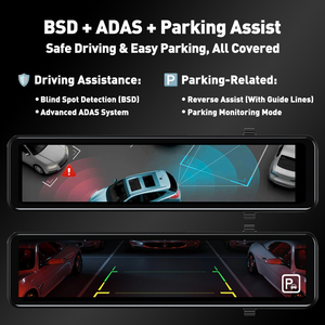 4K 4-Channel Recording 170 Angle IPS 12" Rearview Mirror Dash Cam With Touch Screen Video Recorder Dash Cam Front And Rear 4k - Product Image 4