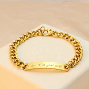 洗練された美しいゴールド、シルバー、ステンレススチールネームバーブレスレット、ニュートラルカップルブレスレット、ギフトキューバチェーンブレスレット - Product Image 1