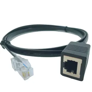 Rj12 6P6C điện thoại mở rộng cáp phẳng pha lê đầu cáp Nam đến Nữ dây với Coupler