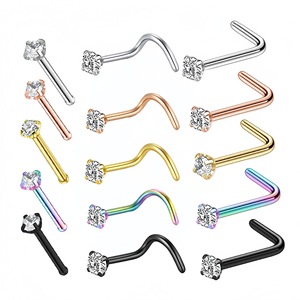 Clous et anneaux de nez ronds en zircon en acier titane, bijoux de piercing corporel en acier inoxydable pour lèvre et nez Ed0014 - Product Image 1