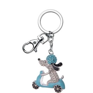 Portachiavi con Ciondolo a Forma di Cane in Cristallo e Scooter Azzurro, Accessorio per Chiavi - Product Image 1
