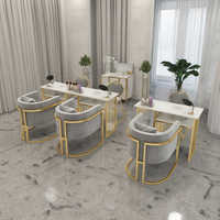 Ensemble Table et Chaises de Manucure Nordique en Fer, Design Moderne en Marbre Double Couche pour Salon de Beauté, Onglerie ou Salon