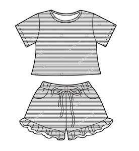 T-shirt a righe a maniche corte <span class=keywords><strong>per</strong></span> neonate e <span class=keywords><strong>pantaloncini</strong></span> con volant, set casual in 2 pezzi, abbigliamento traspirante <span class=keywords><strong>per</strong></span> le uscite quotidiane e il relax - Product Image 6