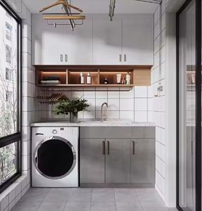 Muebles Organizadores para Lavandería, Mueble para Lavabo con Lavadora, Muebles Modernos para Lavandería de Madera Maciza - Product Image 2