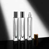 Flacon roll-on de luxe 10 ml en verre carré, vide, transparent, rectangulaire, pour parfum, avec bouchon or/argent, logo personnalisé