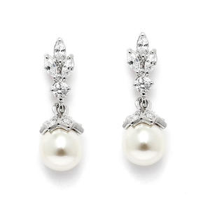 Orecchini pendenti in oro bianco E3597 con perla imitazione e diamante taglio marquise per matrimonio, gioielli da donna alla moda - Product Image 6