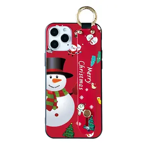 Merry Christmas Wrist Strap Phone Case For iPhone 12 13 14 15Pro Max X XR XS MAX 7 8 Cartoon Santa Claus Soft Silicone Cover Gif