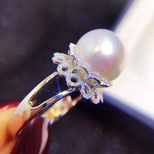S925 Silver DIY Pearl Ring Accessory 11-12mm Round Flat Empty Holder 1936 <b>Concealer</b> Ring - Product Image 2