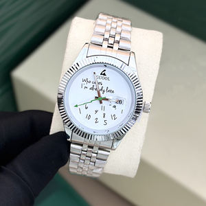 Montres pour hommes CUOOL, style designer, qui s'en soucie, je suis déjà en retard, cadran blanc, lunette cannelée, date, acier inoxydable, collection pour hommes - Product Image 6