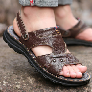 รองเท้าแตะหนังผู้ชายแบบสายไขว้ พื้นหนา กันลื่น สวมใส่สบาย สไตล์วัยรุ่น สีน้ำตาล สีดำ - Product Image 3