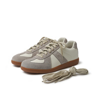 Sneakers unisexes rétro en cuir véritable, confortables, à lacets, semelle plate, classiques, populaires, style allemand, décontractées