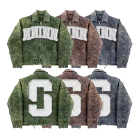 Ensemble de survêtement YTS personnalisé, streetwear, broderie usée, strass, veste en jean denim pour hommes