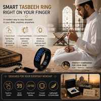 Anillo Inteligente Qibla Zikr con Alarma de Dirección, Contador Tasbih, Control por Aplicación, Análisis de Salud y Sueño con IA, Pantalla LED, para Musulmanes