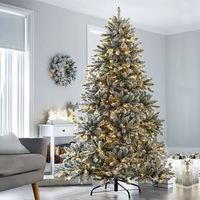 Grand sapin de Noël LED pré-éclairé moderne, décoratif, en PE crypté, avec flocage artificiel, support métallique, pour extérieur, fonctionnant sur piles