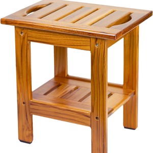 Tabouret de salle de bain en teck Ruoyi 35x35x37cm, siège de douche en bois à deux niveaux avec rangement pour salles de bain - Product Image 5
