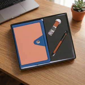Custom Logo Hardcover PU Leather/Fabric A4 Diary Gift Set with Pen Office Keyring & Card Organizer for Promotional Gifting - Product Image 3