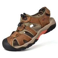 Sandales fermées pour hommes de haute qualité, respirantes, avec bande élastique, en cuir véritable, chaussures aquatiques, randonnée en plein air, fabrication artisanale, luxe, EVA