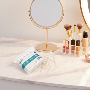 Bâtonnets d'oreille en <span class=keywords><strong>coton</strong></span> avec logo personnalisé, double tête ronde, bâtonnet en bambou, pour <span class=keywords><strong>démaquillant</strong></span> - Product Image 1