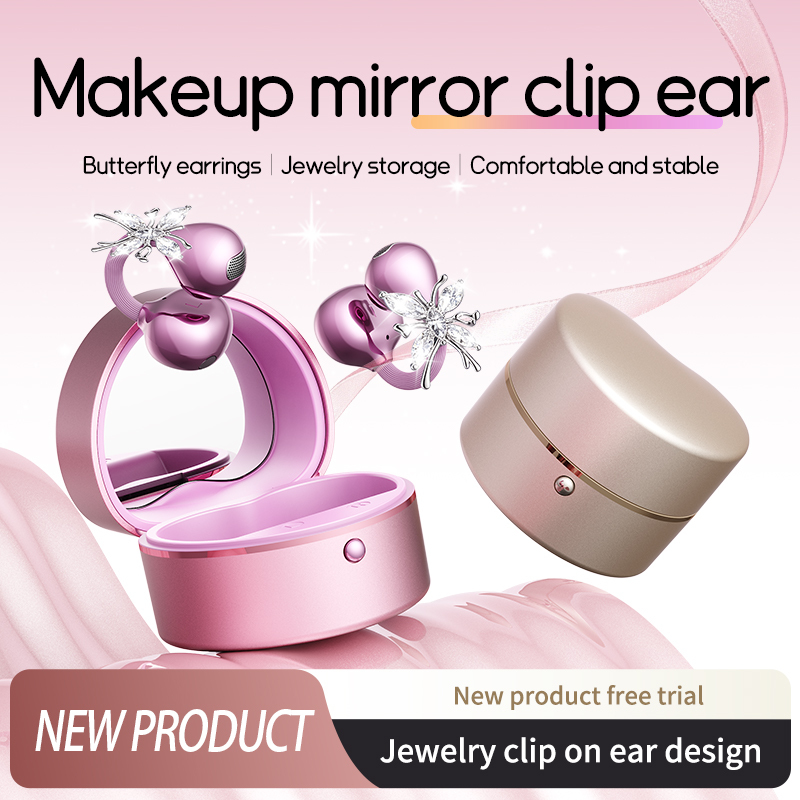 <strong>Butterfly</strong> Clip OWS <strong>Earbuds</strong> Open Ear Bone Conduction TWS <strong>Earbuds</strong> with Makeup Mirror Charging Case
