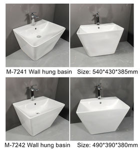 Lavabo mural en céramique monobloc de style moderne pour salle de bain avec revêtement autonettoyant et garantie de 5 ans - Product Image 6