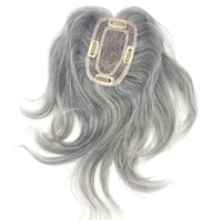 Topper pour femme en cheveux humains vierges gris argentés, facile à porter, taille 3x5 pouces, gris, 10, 12, 14 pouces