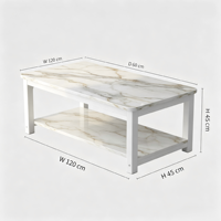 Table basse double niveau en marbre blanc de luxe, surface polie, design moderne, structure métallique robuste - Décoration pour chambre et salon