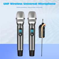 Mikrofon Genggam Nirkabel UHF Ganda Dengan Penerima Mini untuk Pesta Karaoke, Pidato di Panggung, Buatan Sendiri