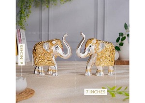 Gold and Silver Plated TrunkUp Elephant Pair Decorative Hindu Statue Home Decor Pooja Gift Premium Handicraft Collection - Product Image 6