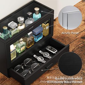 Black Perfume Storage <b>Box</b> With Drawer And Lid Desktop Organizer For Watches Glasses <b>Makeup</b> - Product Image 3