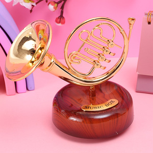 Yu Mo <b>Music</b> <b>Box</b> Trumpet Saxophone Horn Model Ornament Rotating Musical Instrument Gift For Children Students - Product Image 2