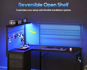 AJUNION, escritorio moderno para juegos <span class=keywords><strong>en</strong></span> forma de <span class=keywords><strong>L</strong></span> de 43 "con estante, luz Led RGB, escritorio de ordenador Reversible, <span class=keywords><strong>mesa</strong></span> para jugadores, negro, directo de fábrica - Product Image 3