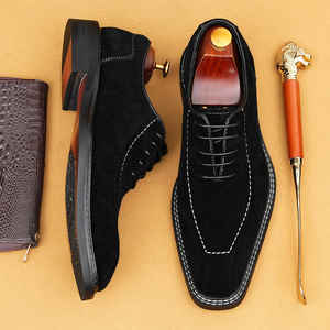 Chaussures habillées pour hommes en cuir véritable, style brogue, embossées, pour le travail, chaussures de mariage à bout carré, tendance 2025 - Product Image 1